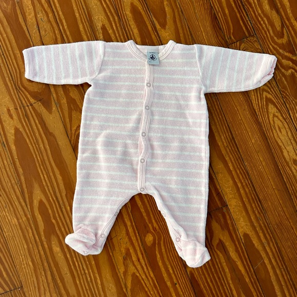 Petit Bateau Terry pyjama strips pink and white size 3 months baby girl pajama - Picture 3 of 6